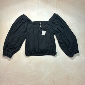 Free People Crop Top Puff Sleeve Square Neck Black